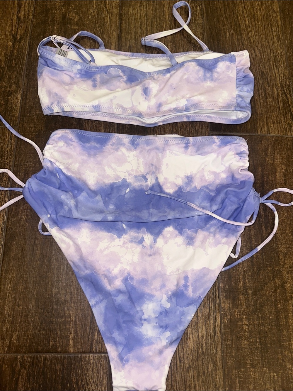 Lavender Tie-Dye Bikini Set Ruched Side High Waist Size Medium - Picture 4 of 4